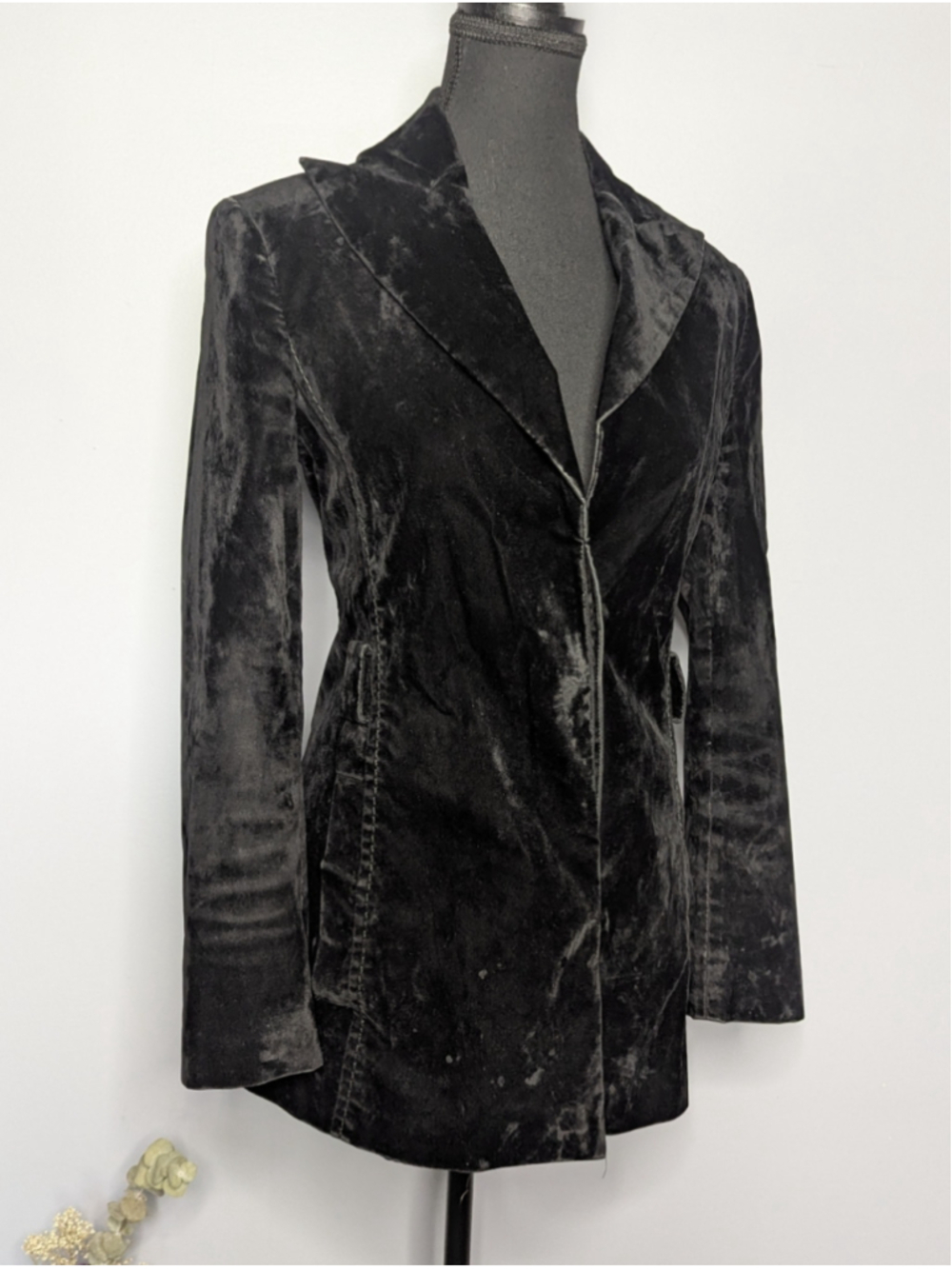 PAOLA FRANI Italia Vintage Black Crushed Velvet Fitted Blazer Jacket - Size US 6